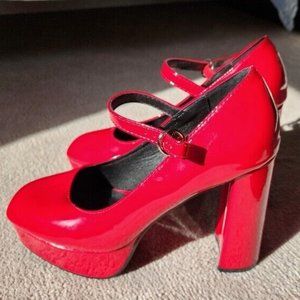 Cherry Red Platform Heels Patent Red Mary Janes size 9